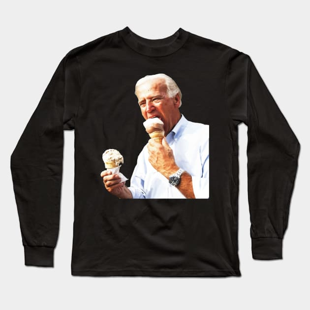 Joe Biden Eating Ice Cream Long Sleeve T-Shirt by SapphereLLC